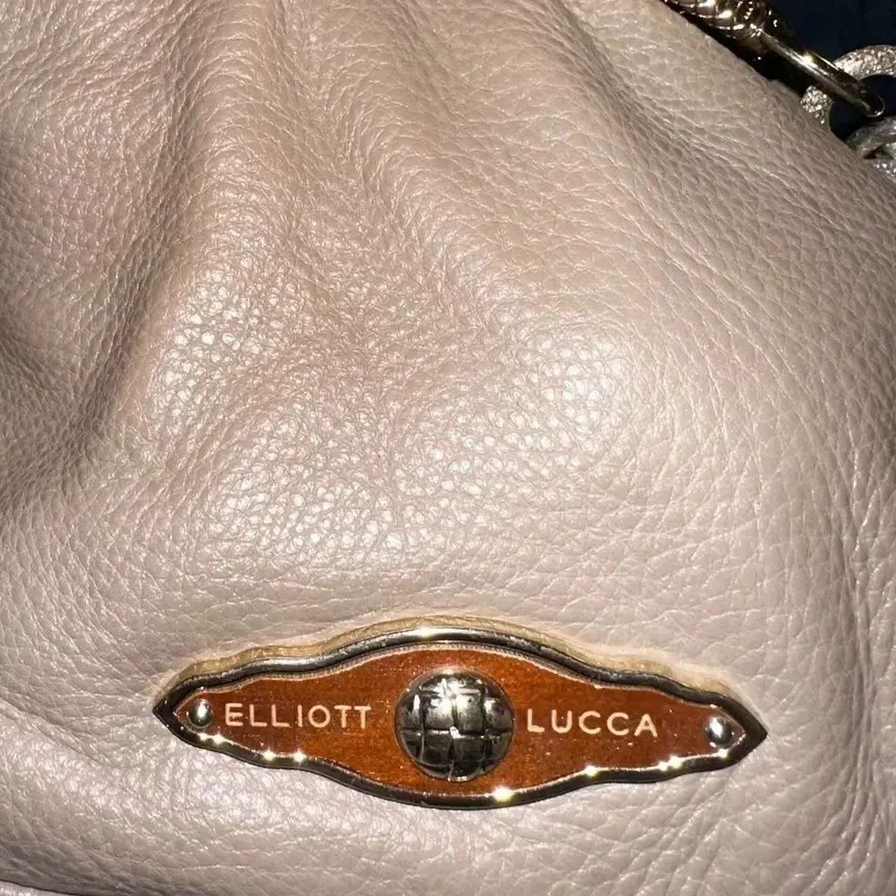 ELLIOTT LUCCA Pebbled Leather Belted Grey Hobo Shoulder Bag Chain Detail